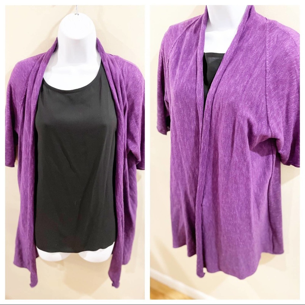 Eileen Fisher Linen Open Cardigan Purple Medium - Picture 2 of 14